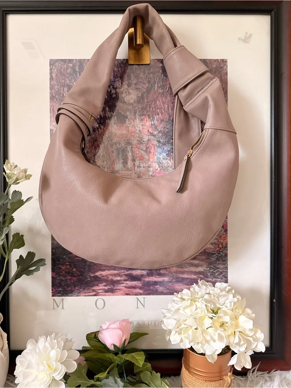 Excellent Pre-loved Condition- HoboTaupe Shoulder Hobo Bag with Decorative Charm